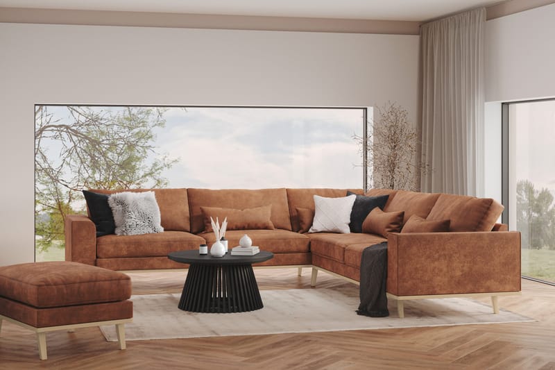 Copenhagen 6-istuttava L-muotoinen Kulmasohva Keinonahkalla - Ruskea - Huonekalut - Sohva - Kulmasohva