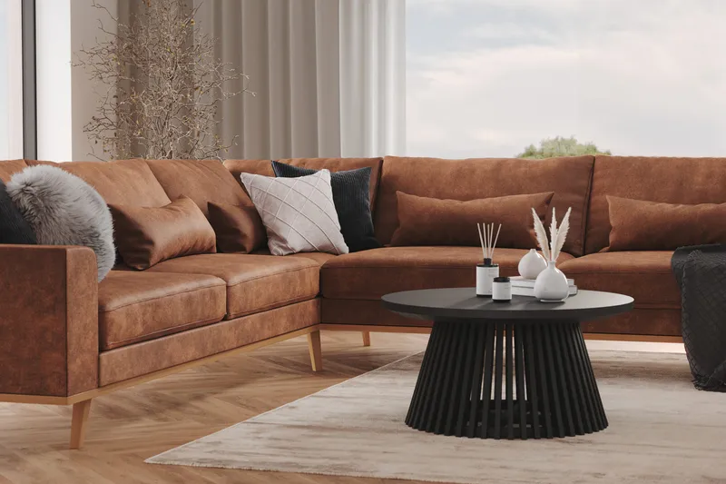 Copenhagen 6-istuttava L-muotoinen Kulmasohva Keinonahkalla - Ruskea - Huonekalut - Sohva - Kulmasohva