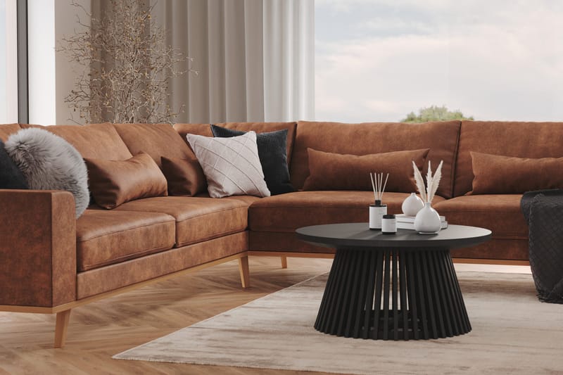 Copenhagen 6-istuttava L-muotoinen Kulmasohva Keinonahkalla - Ruskea - Huonekalut - Sohva - Kulmasohva