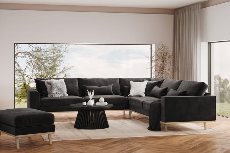 Copenhagen 6-istuttava L-muotoinen Kulmasohva Sametilla - Tummanharmaa - Huonekalut - Sohva - Kulmasohva