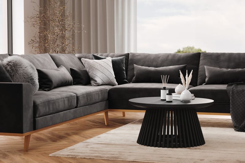 Copenhagen 6-istuttava L-muotoinen Kulmasohva Sametilla - Tummanharmaa - Huonekalut - Sohva - Kulmasohva