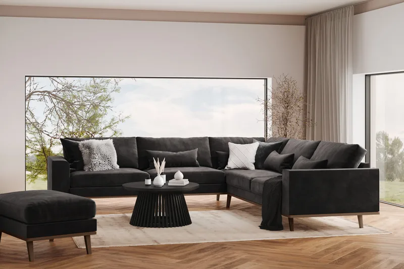 Copenhagen 6-istuttava L-muotoinen Kulmasohva Sametilla - Tummanharmaa - Huonekalut - Sohva - Kulmasohva