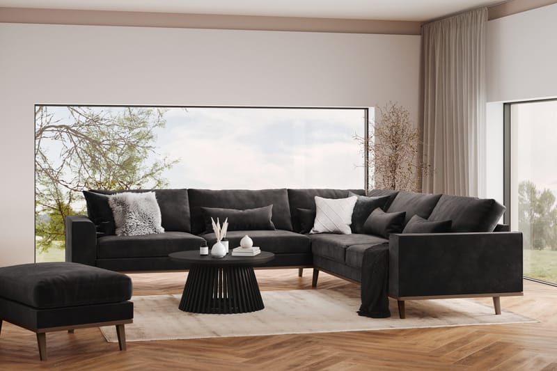 Copenhagen 6-istuttava L-muotoinen Kulmasohva Sametilla - Tummanharmaa - Huonekalut - Sohva - Kulmasohva