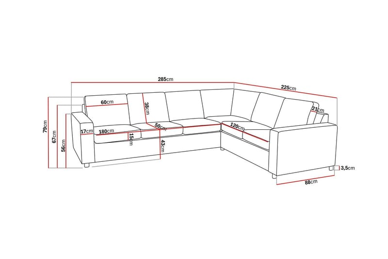 Crazy 5-istuttava Käännettävä L-muotoinen Large Kulmasohva Kankaalla - Antrasiitti - Huonekalut - Sohva - Kulmasohva