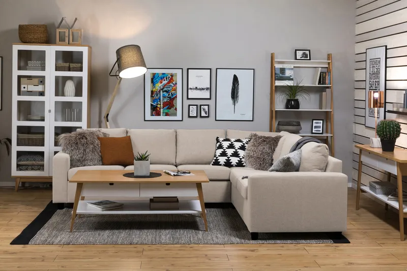 Crazy 5-istuttava Käännettävä L-muotoinen Large Kulmasohva Kankaalla - Beige - Huonekalut - Sohva - Kulmasohva