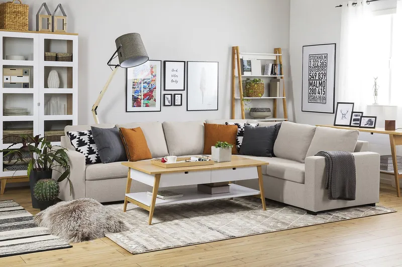 Crazy 5-istuttava Käännettävä L-muotoinen Large Kulmasohva Kankaalla - Beige - Huonekalut - Sohva - Kulmasohva