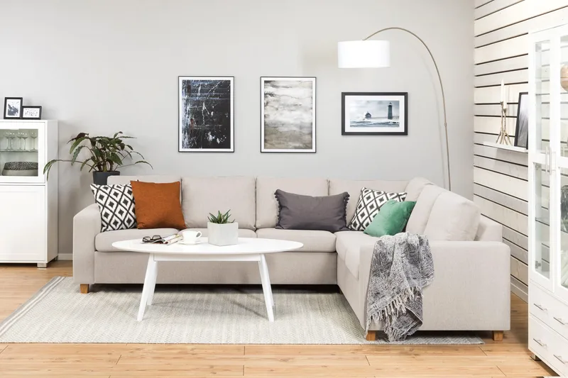 Crazy 5-istuttava Käännettävä L-muotoinen Large Kulmasohva Kankaalla - Beige - Huonekalut - Sohva - Kulmasohva