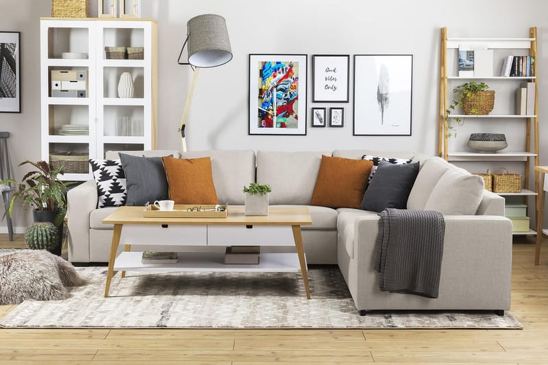 Crazy 5-istuttava Käännettävä L-muotoinen Large Kulmasohva Kankaalla - Beige - Huonekalut - Sohva - Kulmasohva