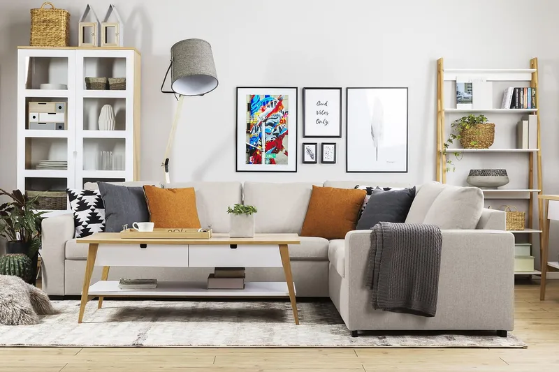 Crazy 5-istuttava Käännettävä L-muotoinen Large Kulmasohva Kankaalla - Beige - Huonekalut - Sohva - Kulmasohva