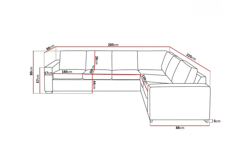 Crazy 5-istuttava Käännettävä L-muotoinen Large Kulmasohva Kankaalla - Harmaa - Huonekalut - Sohva - Kulmasohva