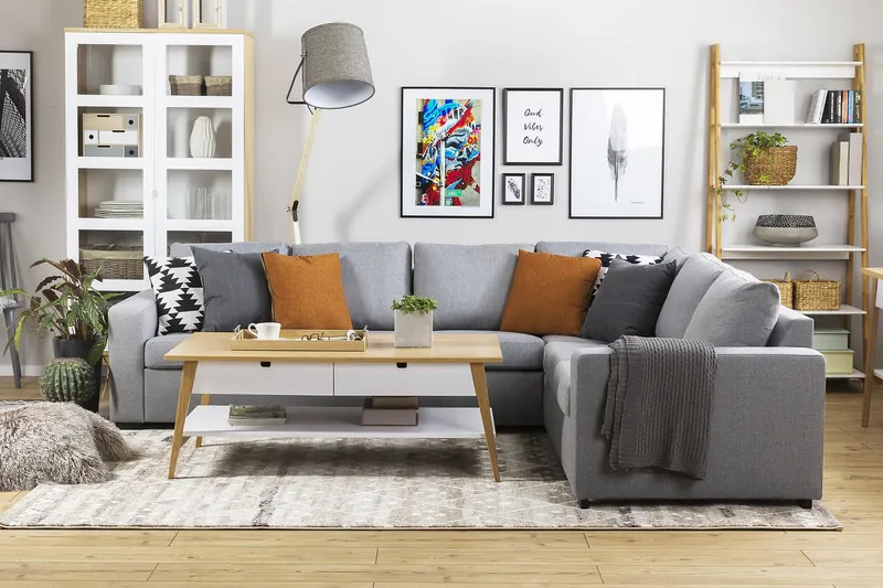 Crazy 5-istuttava Käännettävä L-muotoinen Large Kulmasohva Kankaalla - Harmaa - Huonekalut - Sohva - Kulmasohva