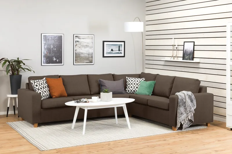 Crazy 5-istuttava Käännettävä L-muotoinen Large Kulmasohva Kankaalla - Ruskea - Huonekalut - Sohva - Kulmasohva