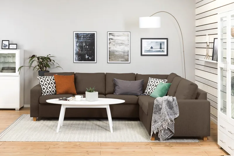 Crazy 5-istuttava Käännettävä L-muotoinen Large Kulmasohva Kankaalla - Ruskea - Huonekalut - Sohva - Kulmasohva