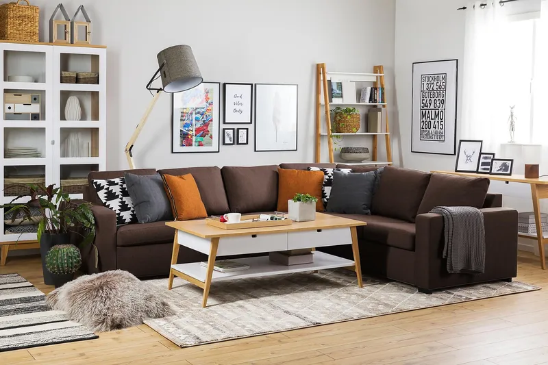 Crazy 5-istuttava Käännettävä L-muotoinen Large Kulmasohva Kankaalla - Ruskea - Huonekalut - Sohva - Kulmasohva