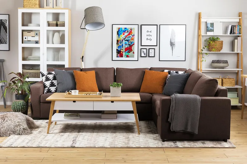 Crazy 5-istuttava Käännettävä L-muotoinen Large Kulmasohva Kankaalla - Ruskea - Huonekalut - Sohva - Kulmasohva