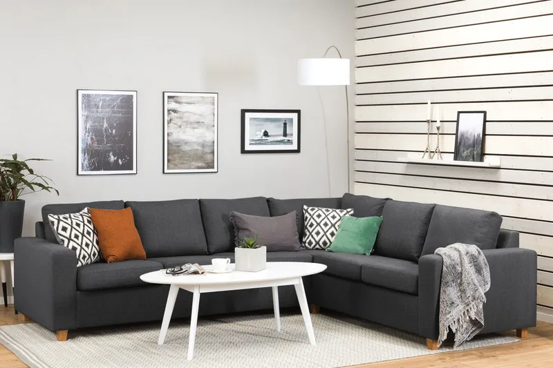 Crazy 5-istuttava Käännettävä L-muotoinen Large Kulmasohva Kankaalla - Tummanharmaa - Huonekalut - Sohva - Kulmasohva