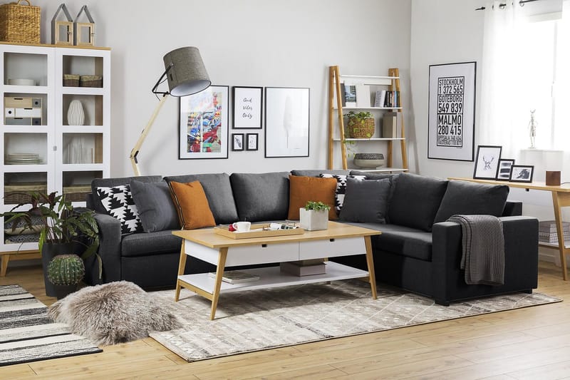 Crazy 5-istuttava Käännettävä L-muotoinen Large Kulmasohva Kankaalla - Tummanharmaa - Huonekalut - Sohva - Kulmasohva