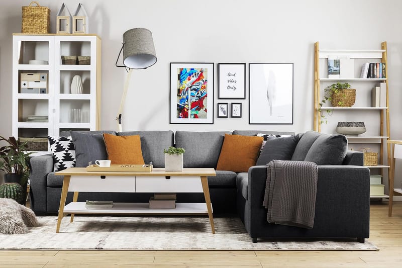 Crazy 5-istuttava Käännettävä L-muotoinen Large Kulmasohva Kankaalla - Tummanharmaa - Huonekalut - Sohva - Kulmasohva