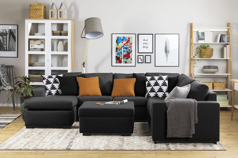 Crazy 5-istuttava Vasenkätinen U-muotoinen Kulmasohva Divaanilla Kankaalla - Antrasiitti - Huonekalut - Sohva - Kulmasohva - Kulmadivaanisohva