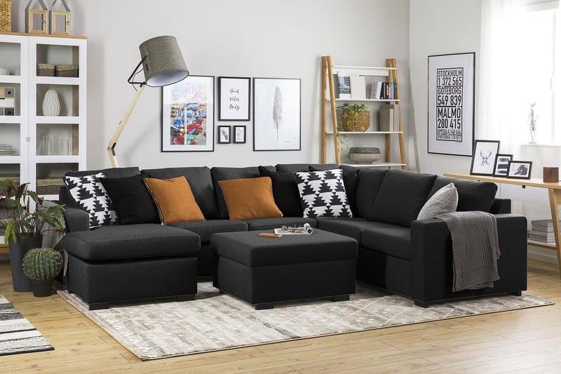 Crazy 5-istuttava Vasenkätinen U-muotoinen Kulmasohva Divaanilla Kankaalla - Antrasiitti - Huonekalut - Sohva - Kulmasohva - Kulmadivaanisohva