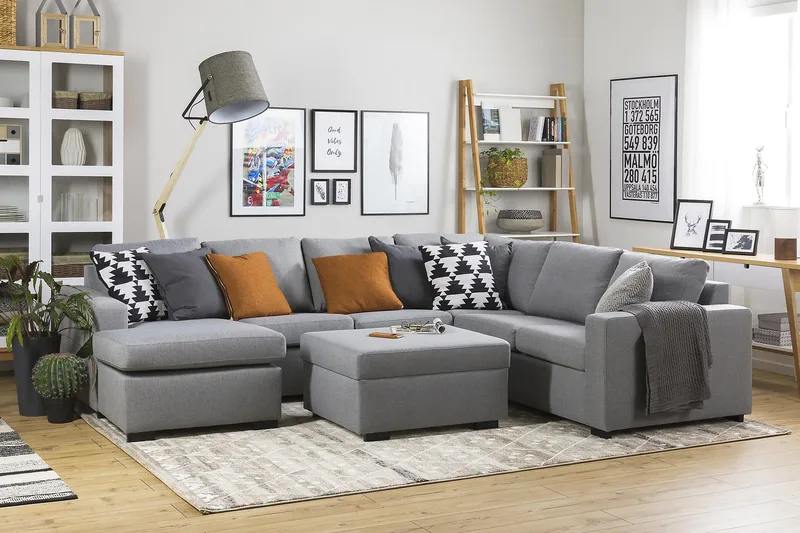 Crazy 5-istuttava Vasenkätinen U-muotoinen Kulmasohva Divaanilla Kankaalla - Harmaa - Huonekalut - Sohva - Kulmasohva