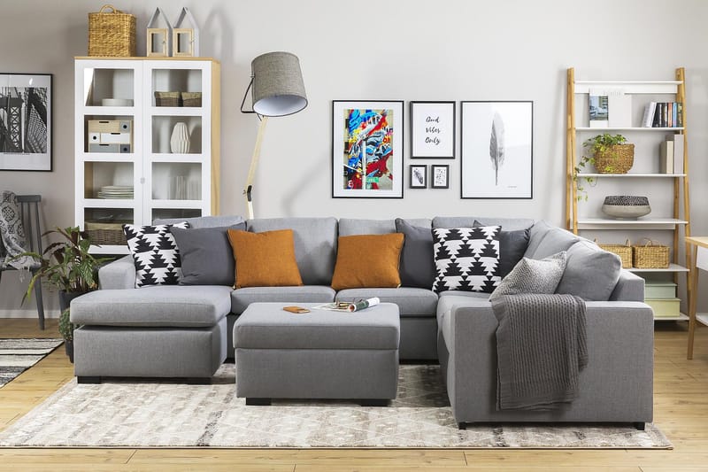 Crazy 5-istuttava Vasenkätinen U-muotoinen Kulmasohva Divaanilla Kankaalla - Harmaa - Huonekalut - Sohva - Kulmasohva