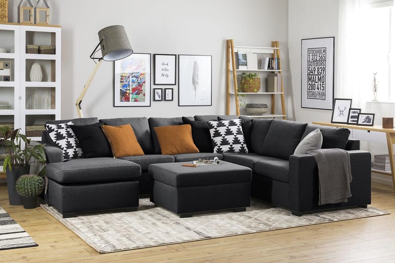 Crazy 5-istuttava Vasenkätinen U-muotoinen Kulmasohva Divaanilla Kankaalla - Tummanharmaa - Huonekalut - Sohva - Kulmasohva - Kulmadivaanisohva