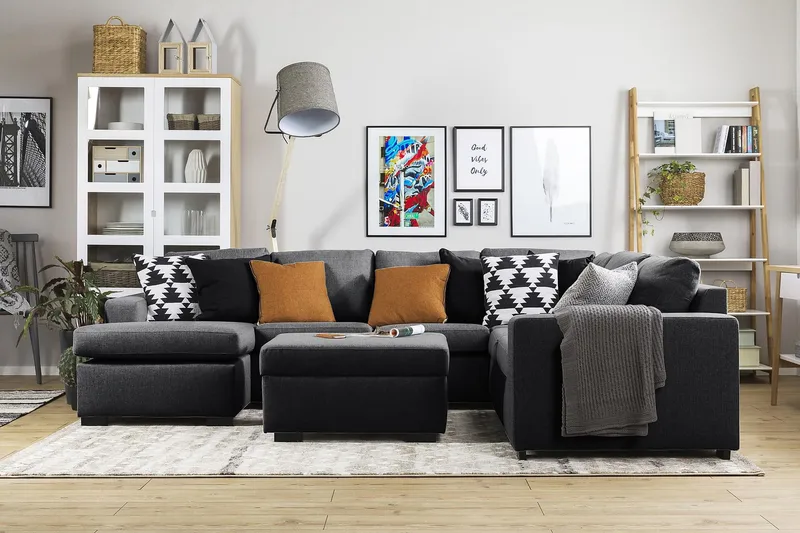 Crazy 5-istuttava Vasenkätinen U-muotoinen Kulmasohva Divaanilla Kankaalla - Tummanharmaa - Huonekalut - Sohva - Kulmasohva - Kulmadivaanisohva