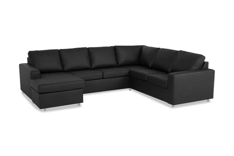 Crazy 5-istuttava Vasenkätinen U-muotoinen Kulmasohva Divaanilla Keinonahkalla - Musta - Huonekalut - Sohva - Kulmasohva - Kulmadivaanisohva