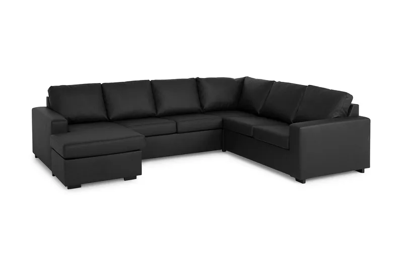 Crazy 5-istuttava Vasenkätinen U-muotoinen Kulmasohva Divaanilla Keinonahkalla - Musta - Huonekalut - Sohva - Kulmasohva