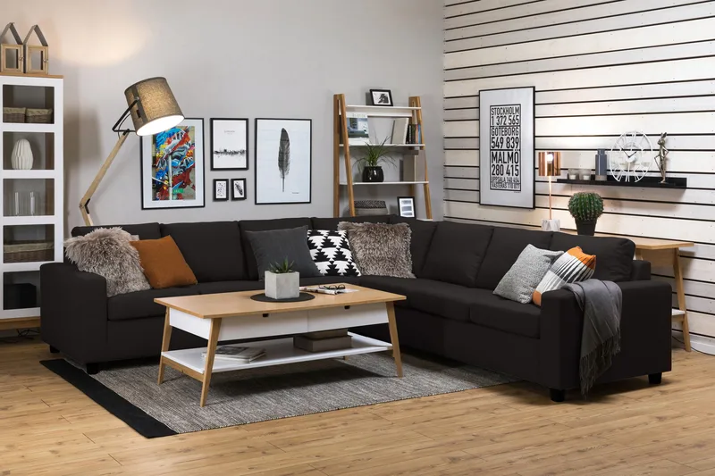 Crazy 6-istuttava Käännettävä L-muotoinen X-Large Kulmasohva Kankaalla - Antrasiitti - Huonekalut - Sohva - Kulmasohva