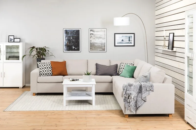 Crazy 6-istuttava Käännettävä L-muotoinen X-Large Kulmasohva Kankaalla - Beige - Huonekalut - Sohva - Kulmasohva