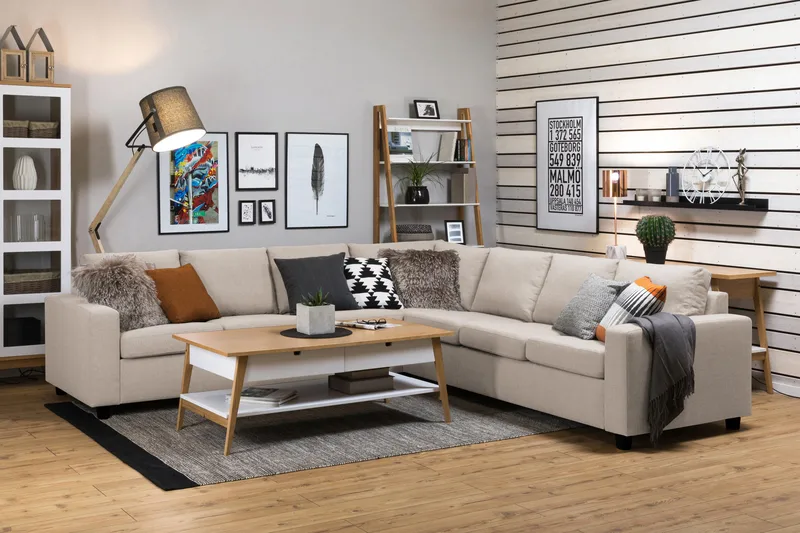 Crazy 6-istuttava Käännettävä L-muotoinen X-Large Kulmasohva Kankaalla - Beige - Huonekalut - Sohva - Kulmasohva