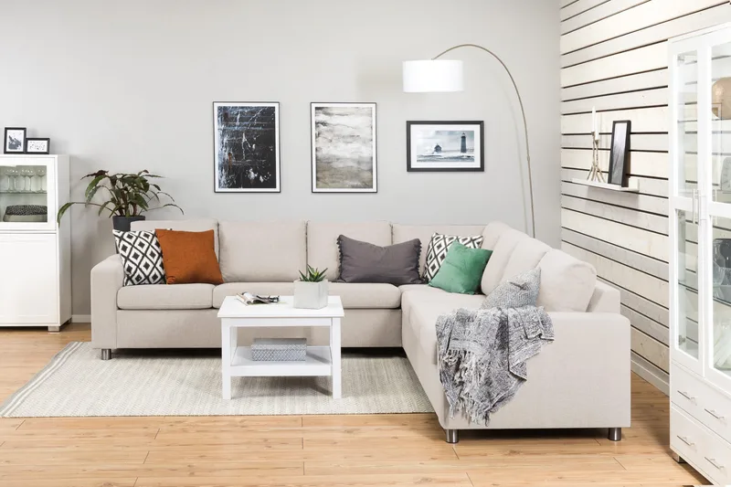 Crazy 6-istuttava Käännettävä L-muotoinen X-Large Kulmasohva Kankaalla - Beige - Huonekalut - Sohva - Kulmasohva