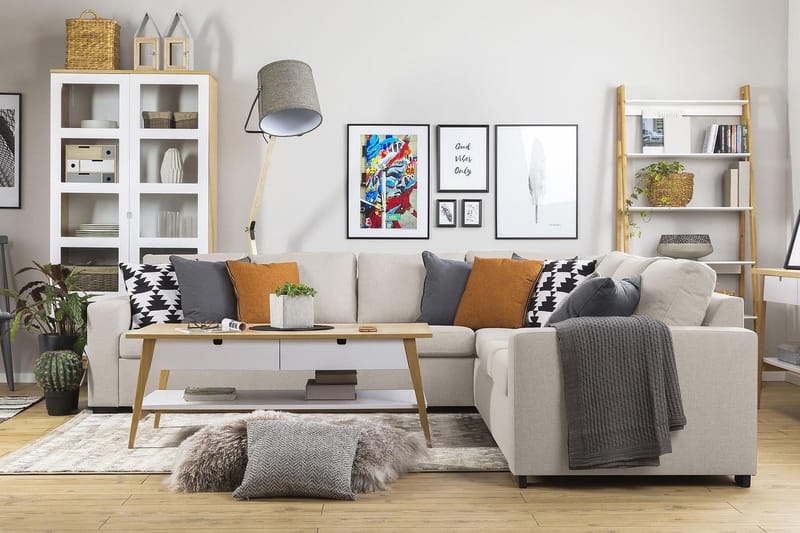 Crazy 6-istuttava Käännettävä L-muotoinen X-Large Kulmasohva Kankaalla - Beige - Huonekalut - Sohva - Kulmasohva