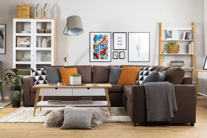 Crazy 6-istuttava Käännettävä L-muotoinen X-Large Kulmasohva Kankaalla - Ruskea - Huonekalut - Sohva - Kulmasohva