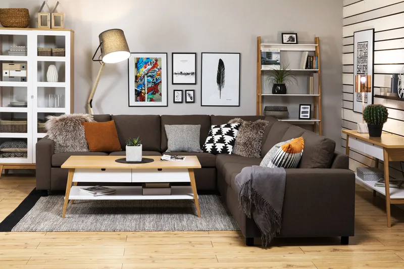 Crazy 6-istuttava Käännettävä L-muotoinen X-Large Kulmasohva Kankaalla - Ruskea - Huonekalut - Sohva - Kulmasohva