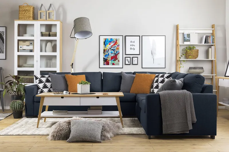 Crazy 6-istuttava Käännettävä L-muotoinen X-Large Kulmasohva Kankaalla - Sininen - Huonekalut - Sohva - Kulmasohva