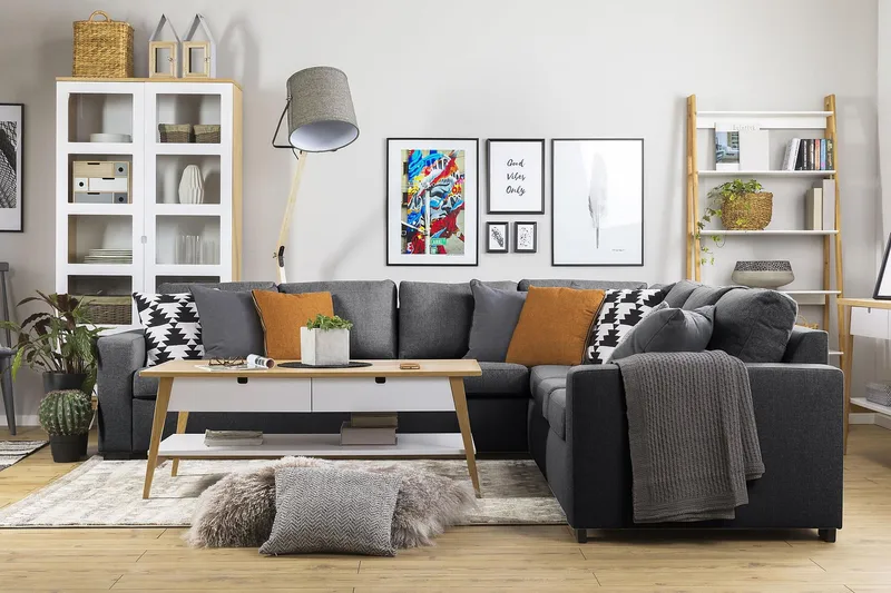 Crazy 6-istuttava Käännettävä L-muotoinen X-Large Kulmasohva Kankaalla - Tummanharmaa - Huonekalut - Sohva - Kulmasohva