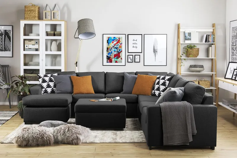 Crazy 6-istuttava Vasenkätinen U-muotoinen Large Kulmasohva Divaanilla Kankaalla - Antrasiitti - Huonekalut - Sohva - Kulmasohva - Kulmadivaanisohva