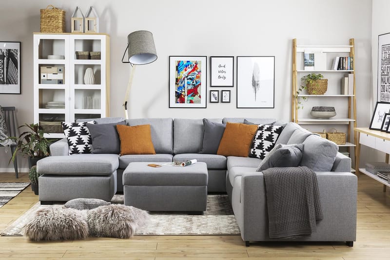 Crazy 6-istuttava Vasenkätinen U-muotoinen Large Kulmasohva Divaanilla Kankaalla - Harmaa - Huonekalut - Sohva - Kulmasohva - Kulmadivaanisohva