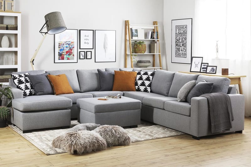 Crazy 6-istuttava Vasenkätinen U-muotoinen Large Kulmasohva Divaanilla Kankaalla - Harmaa - Huonekalut - Sohva - Kulmasohva - Kulmadivaanisohva
