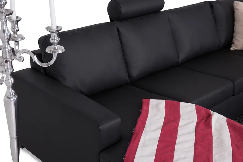 Crazy 6-istuttava Vasenkätinen U-muotoinen Large Kulmasohva Divaanilla Keinonahkalla - Musta - Huonekalut - Sohva - Kulmasohva - Kulmadivaanisohva