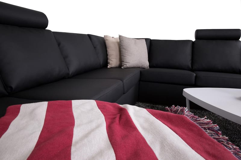 Crazy 6-istuttava Vasenkätinen U-muotoinen Large Kulmasohva Divaanilla Keinonahkalla - Musta - Huonekalut - Sohva - Kulmasohva - Kulmadivaanisohva