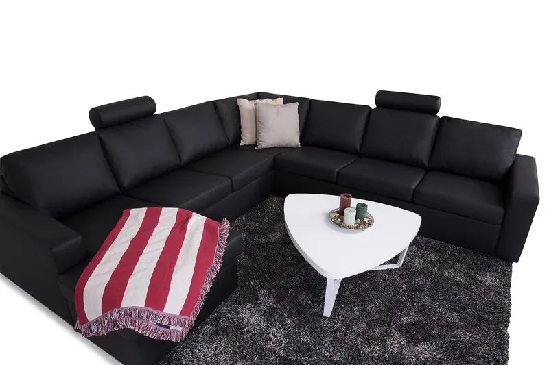 Crazy 6-istuttava Vasenkätinen U-muotoinen Large Kulmasohva Divaanilla Keinonahkalla - Musta - Huonekalut - Sohva - Kulmasohva - Kulmadivaanisohva
