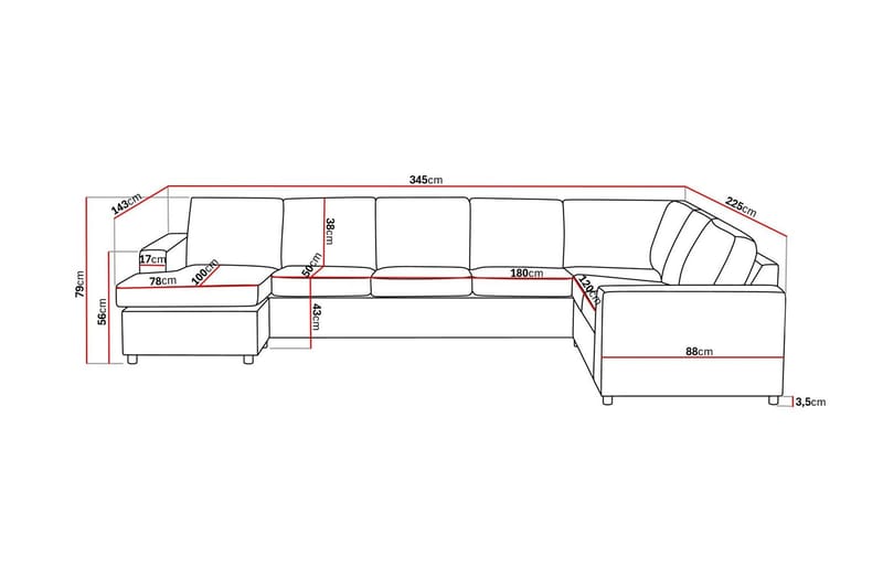 Crazy 6-istuttava Vasenkätinen U-muotoinen X-Large Kulmasohva Divaanilla Kankaalla - Antrasiitti - Huonekalut - Sohva - Kulmasohva - Kulmadivaanisohva
