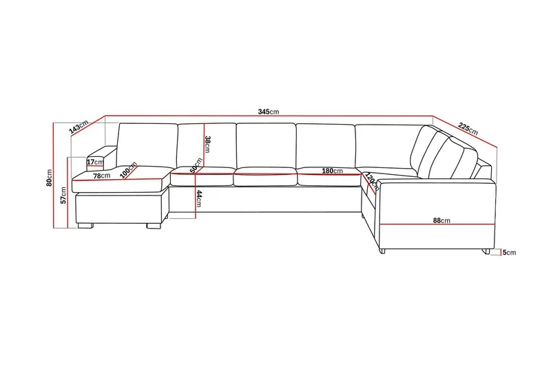 Crazy 6-istuttava Vasenkätinen U-muotoinen X-Large Kulmasohva Divaanilla Kankaalla - Harmaa - Huonekalut - Sohva - Kulmasohva - Kulmadivaanisohva