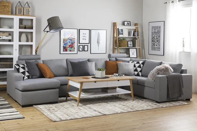 Crazy 6-istuttava Vasenkätinen U-muotoinen X-Large Kulmasohva Divaanilla Kankaalla - Harmaa - Huonekalut - Sohva - Kulmasohva - Kulmadivaanisohva