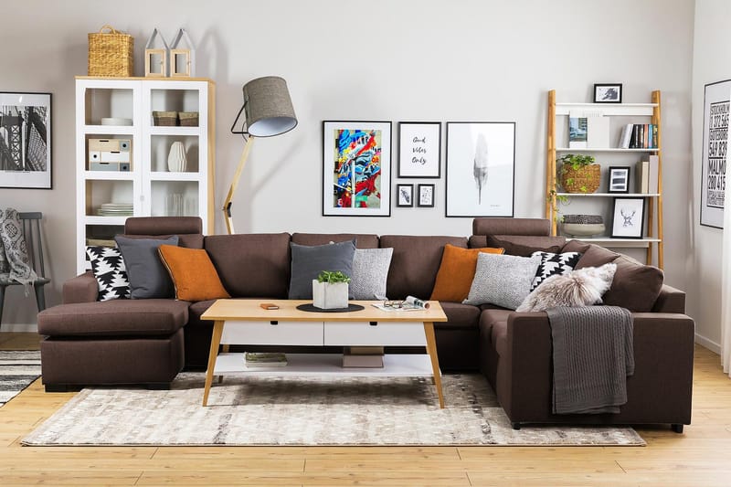 Crazy 6-istuttava Vasenkätinen U-muotoinen X-Large Kulmasohva Divaanilla Kankaalla - Ruskea - Huonekalut - Sohva - Kulmasohva - Kulmadivaanisohva