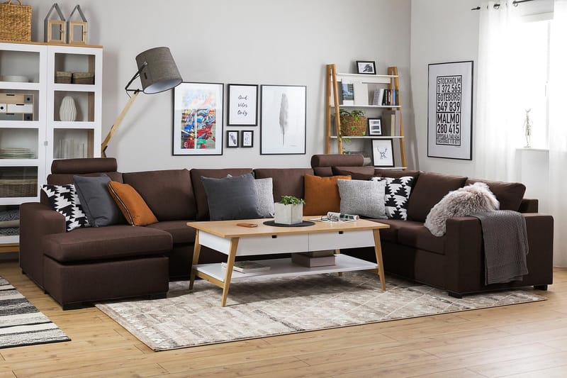 Crazy 6-istuttava Vasenkätinen U-muotoinen X-Large Kulmasohva Divaanilla Kankaalla - Ruskea - Huonekalut - Sohva - Kulmasohva - Kulmadivaanisohva